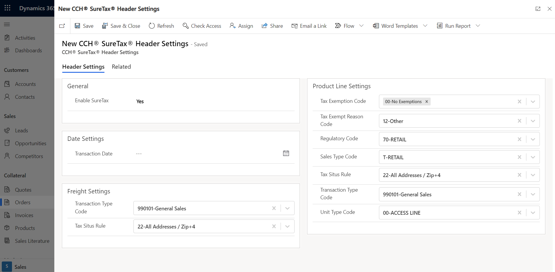Header Settings Screen