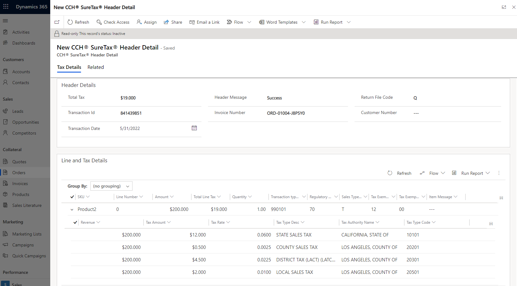 Tax Details Screen
